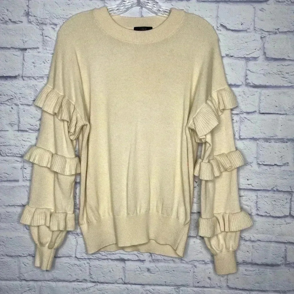 J. CREW Wool Blend Ruffle Sleeves Sweater - Picture 2 of 5